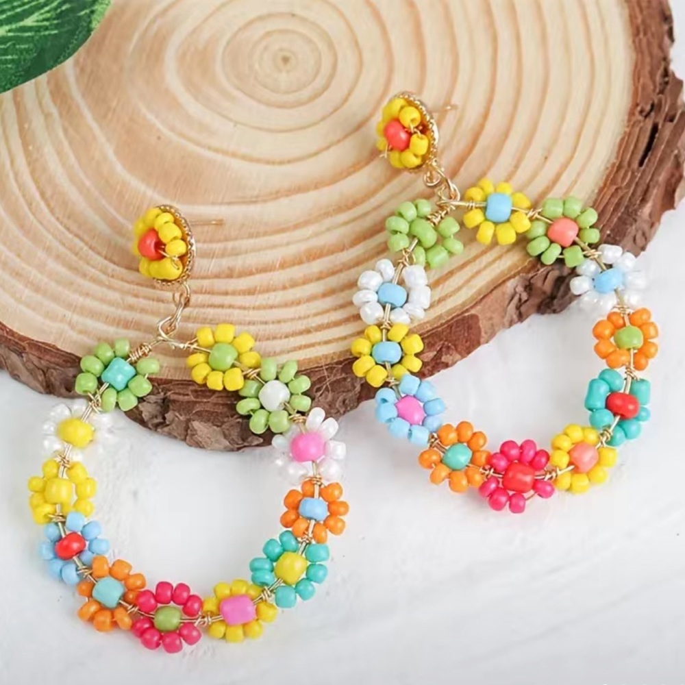 NWT Flower Child bohemian hand-beaded multicolor drop earrings new with tags